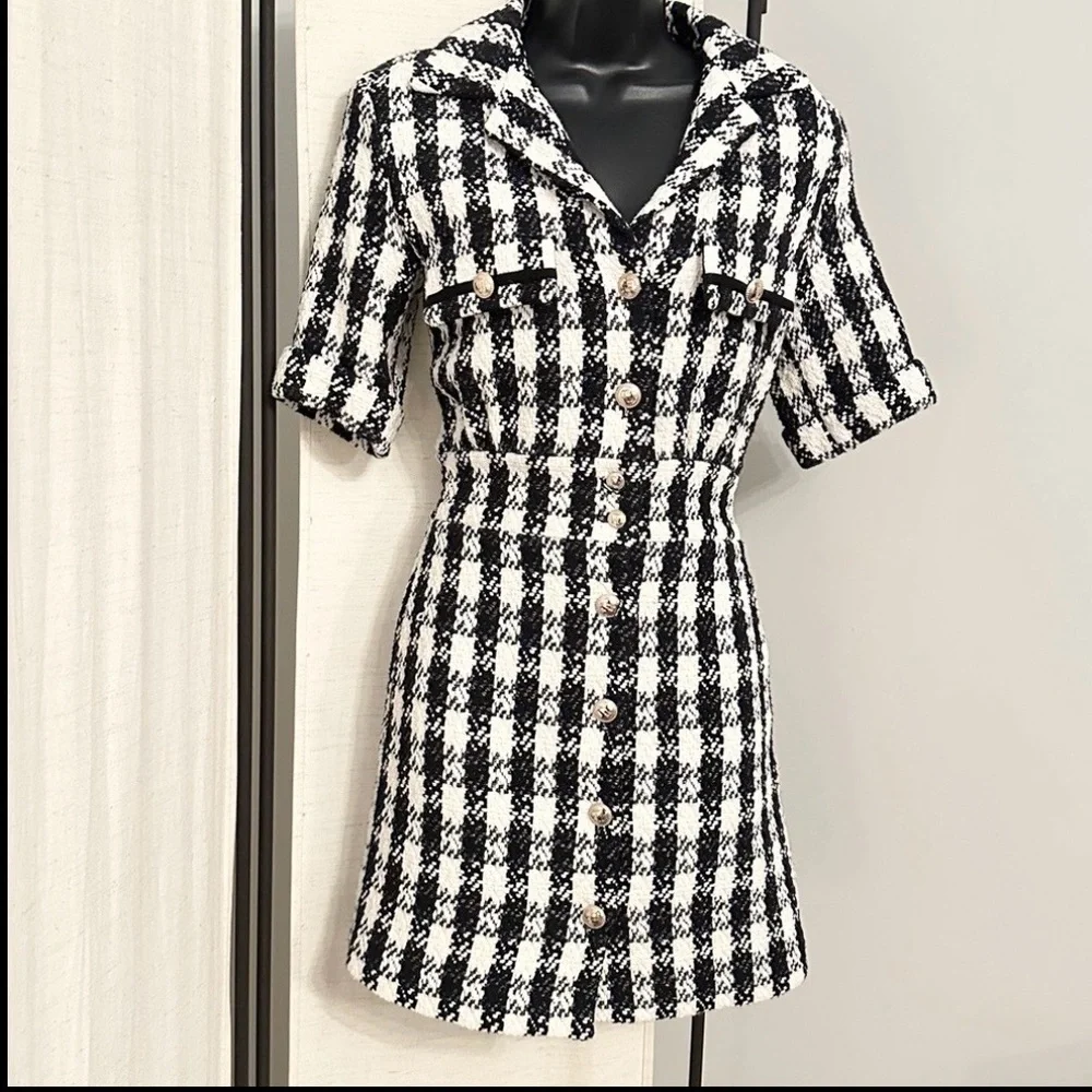 Maje Black and White Check Tweed Mini Dress - Picture 8 of 15